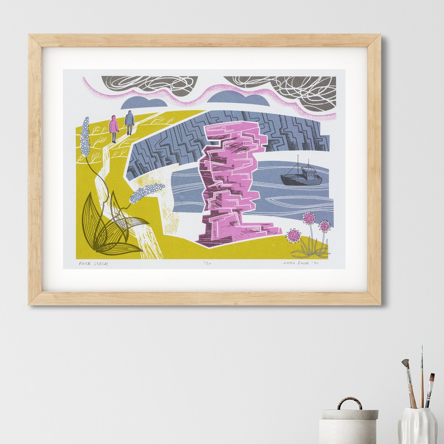 "Rock Stack" limited edition unframed screenprint, Tintagel, Cornwall