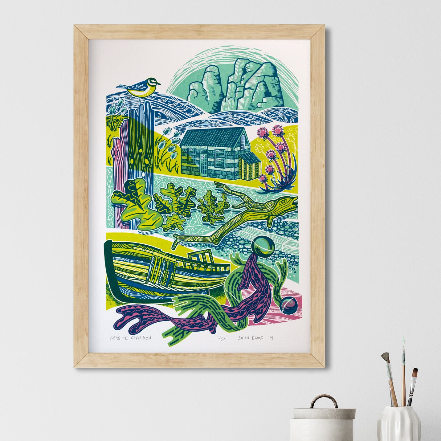 "Seaside Garden" unframed screenprint, limited edition