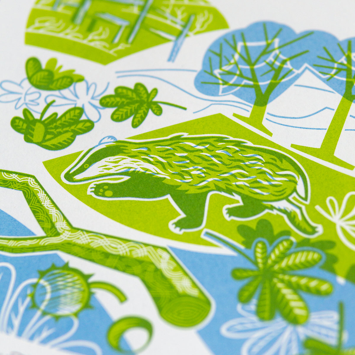 A screenprint detail showing a badger running.
