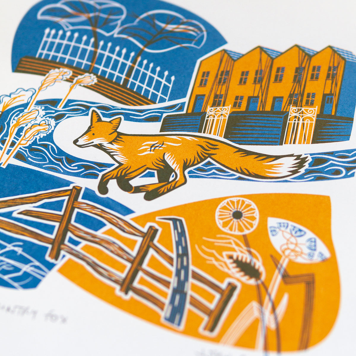 Screenprint detail showing a fox running.