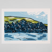Load image into Gallery viewer, &quot;Whitesands Bay&quot; limited edition screen print, rocks, cliffs, coast
