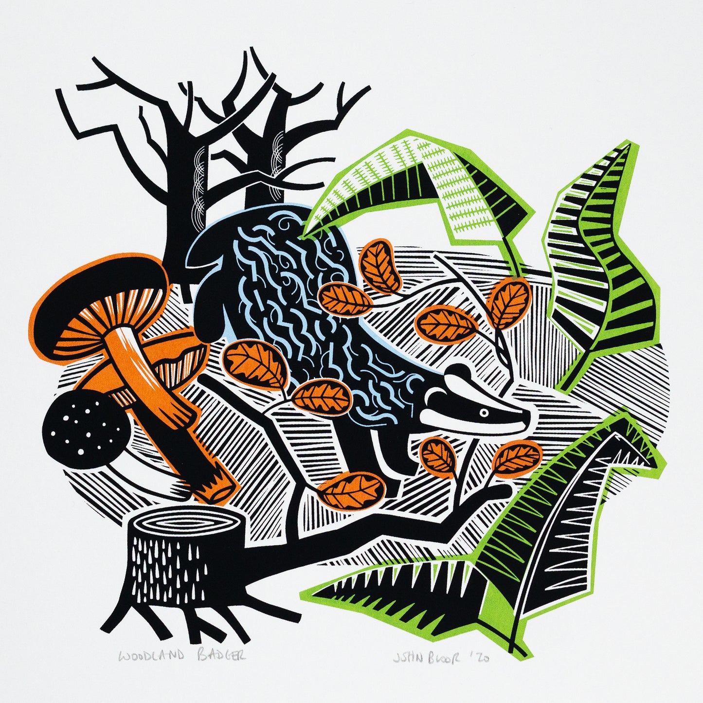 "Woodland Badger" hand pulled unframed screenprint