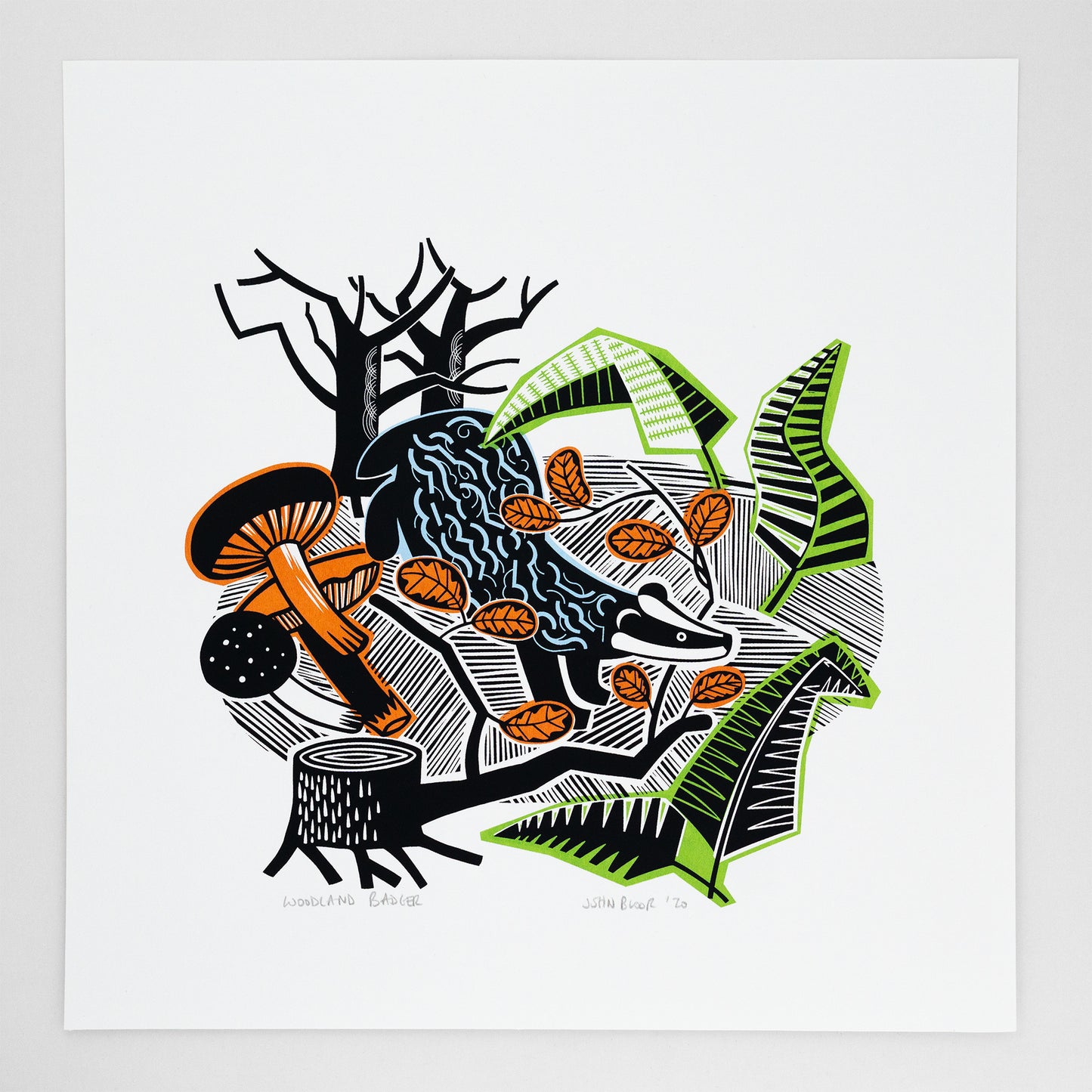 "Woodland Badger" hand pulled unframed screenprint